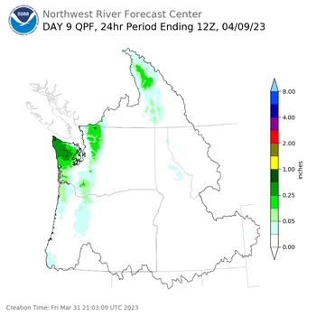 Day 9 (Saturday): Precipitation Forecast ending Sunday, April 9 at 5 am PDT