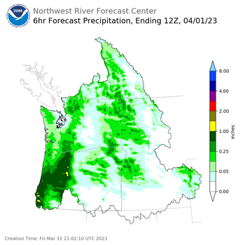 Day 1 (Friday): 6 Hourly Precipitation Forecast ending Saturday, April 1 at 5 am PDT