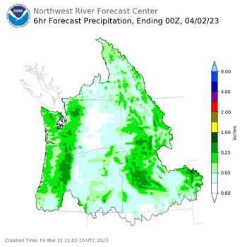 Day 2 (Saturday): 6 Hourly Precipitation Forecast  ending Saturday, April 1 at 5 pm PDT