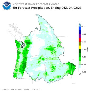 Day 2 (Saturday): 6 Hourly Precipitation Forecast  ending Saturday, April 1 at 11 pm PDT