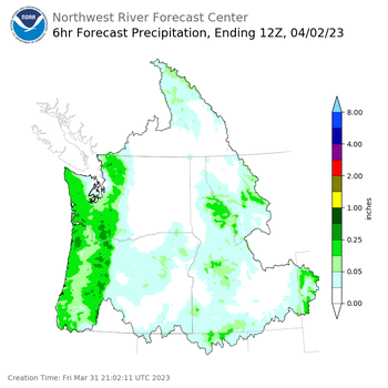 Day 2 (Saturday): 6 Hourly Precipitation Forecast  ending Sunday, April 2 at 5 am PDT