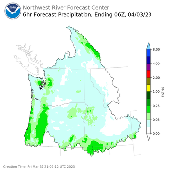 Day 3 (Sunday): 6 Hourly Precipitation Forecast  ending Sunday, April 2 at 11 pm PDT