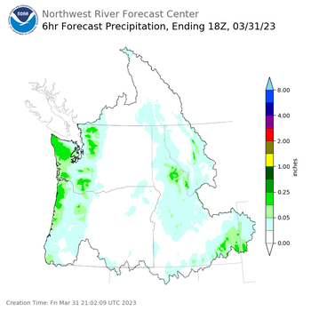 Day 1 (Friday): 6 Hourly Precipitation Forecast ending Friday, March 31 at 11 am PDT