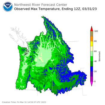 Maximum Temperatures ending Thursday, March 30 at 9 pm PDT