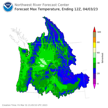 Day 3 (Sunday): Max Temperature Forecast ending Monday, April 3 at 5 am PDT