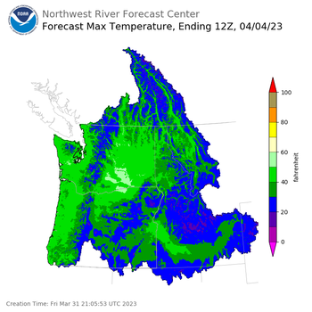 Day 4 (Monday): Max Temperature Forecast ending Tuesday, April 4 at 5 am PDT