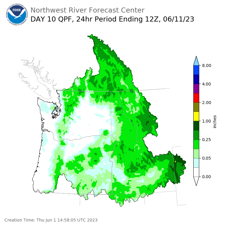 Day 10 (Saturday): Precipitation Forecast ending Sunday, June 11 at 5 am PDT