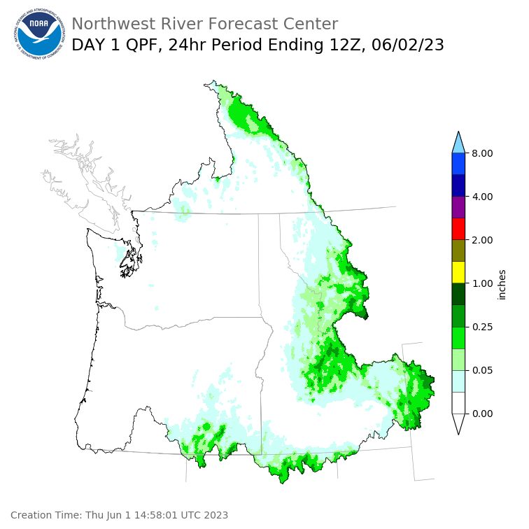 Day 1 (Thursday): Precipitation Forecast ending Friday, June 2 at 5 am PDT