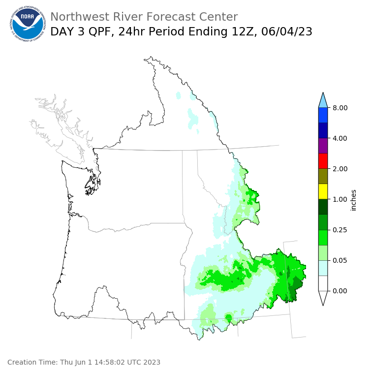 Day 3 (Saturday): Precipitation Forecast ending Sunday, June 4 at 5 am PDT