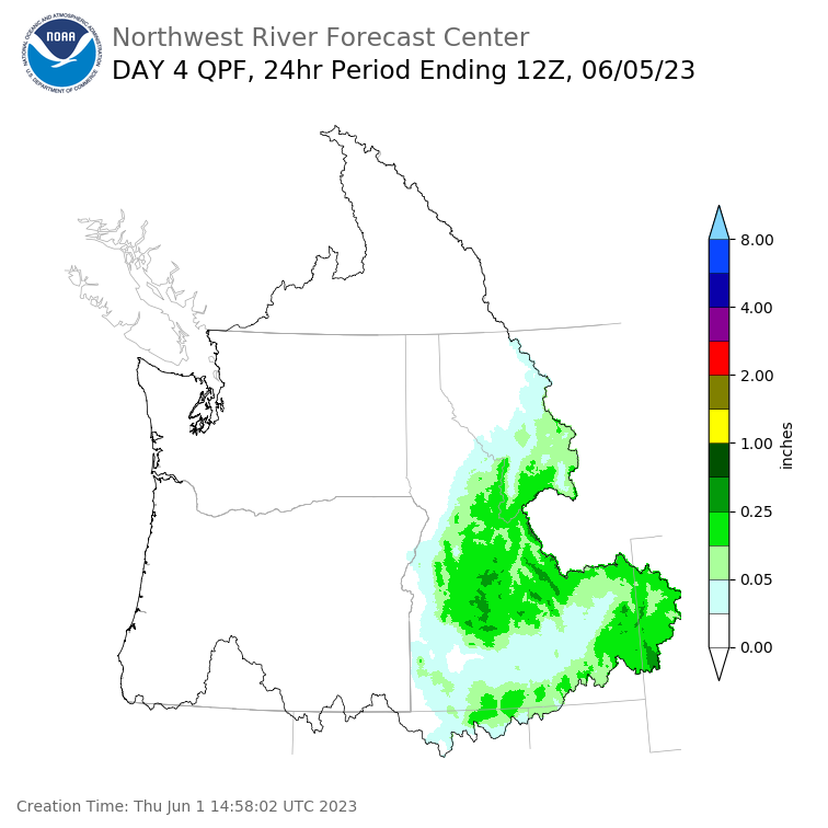 Day 4 (Sunday): Precipitation Forecast ending Monday, June 5 at 5 am PDT