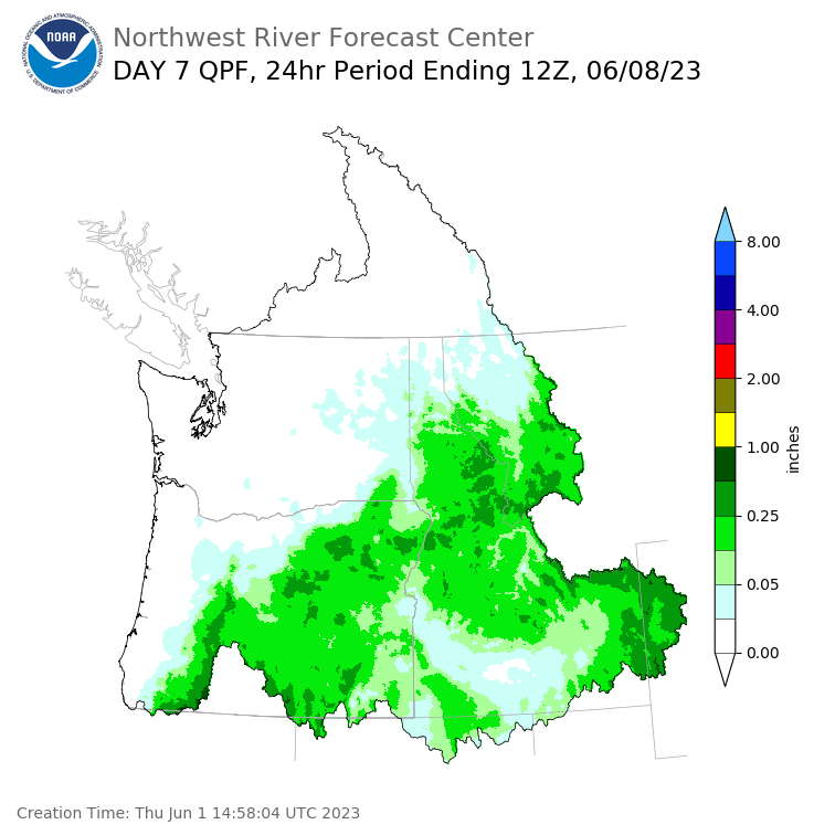 Day 7 (Wednesday): Precipitation Forecast ending Thursday, June 8 at 5 am PDT