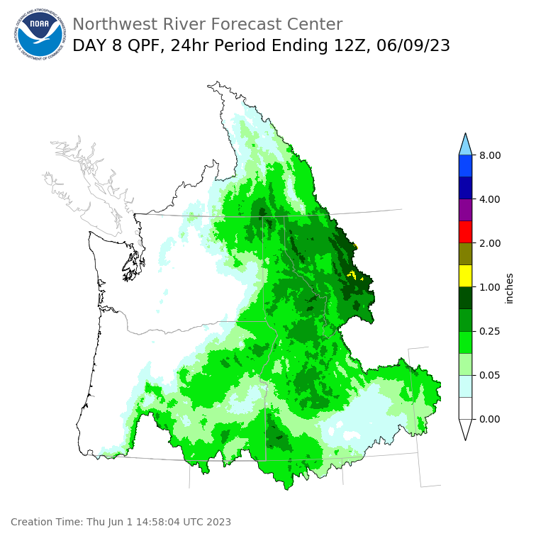 Day 8 (Thursday): Precipitation Forecast ending Friday, June 9 at 5 am PDT