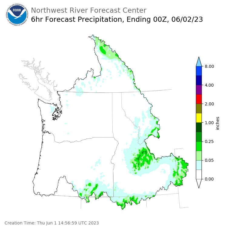 Day 1 (Thursday): 6 Hourly Precipitation Forecast ending Thursday, June 1 at 5 pm PDT