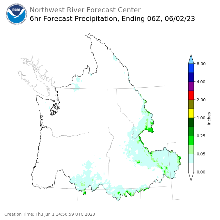 Day 1 (Thursday): 6 Hourly Precipitation Forecast ending Thursday, June 1 at 11 pm PDT