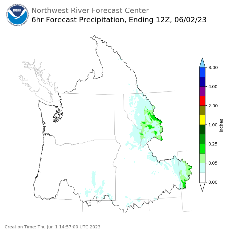 Day 1 (Thursday): 6 Hourly Precipitation Forecast ending Friday, June 2 at 5 am PDT