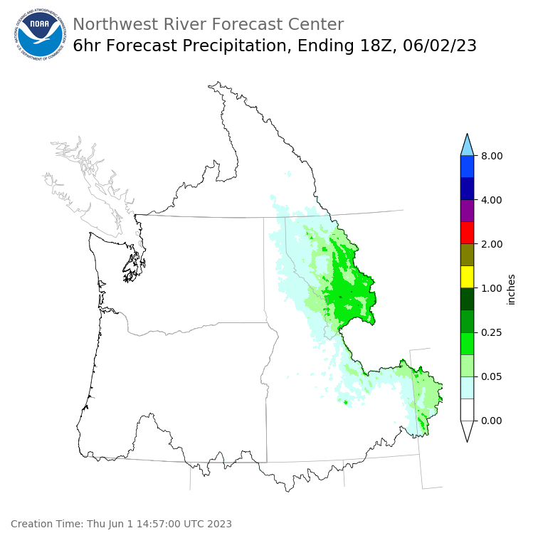 Day 2 (Friday): 6 Hourly Precipitation Forecast  ending Friday, June 2 at 11 am PDT