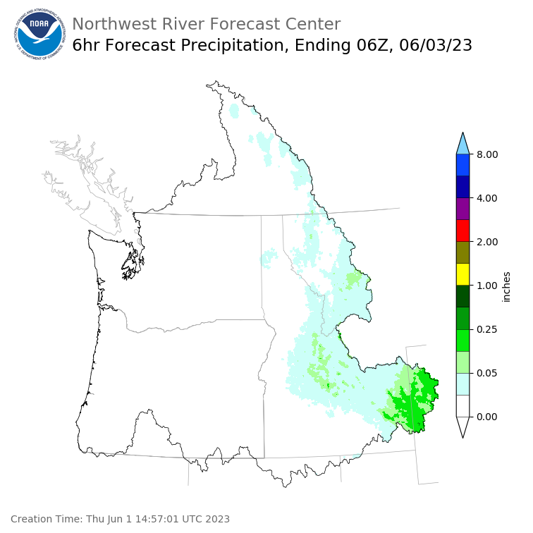 Day 2 (Friday): 6 Hourly Precipitation Forecast  ending Friday, June 2 at 11 pm PDT