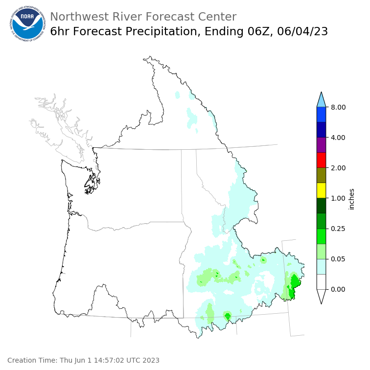 Day 3 (Saturday): 6 Hourly Precipitation Forecast  ending Saturday, June 3 at 11 pm PDT