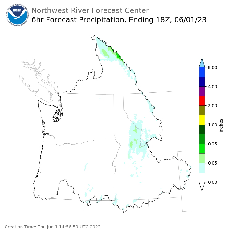 Day 1 (Thursday): 6 Hourly Precipitation Forecast ending Thursday, June 1 at 11 am PDT