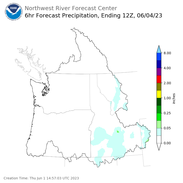 Day 3 (Saturday): 6 Hourly Precipitation Forecast  ending Sunday, June 4 at 5 am PDT