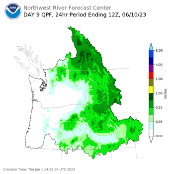 Day 9 (Friday): Precipitation Forecast ending Saturday, June 10 at 5 am PDT