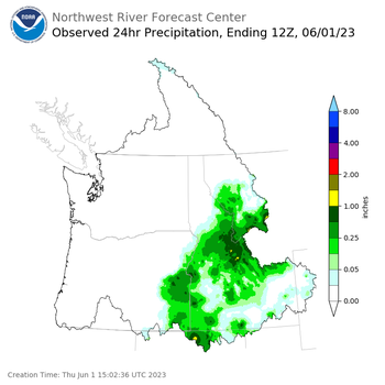 Observed Precipitation ending Thursday, June 1 at 5 am PDT