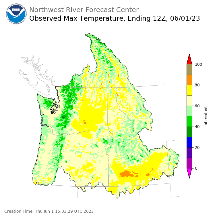 Maximum Temperatures ending Wednesday, May 31 at 9 pm PDT