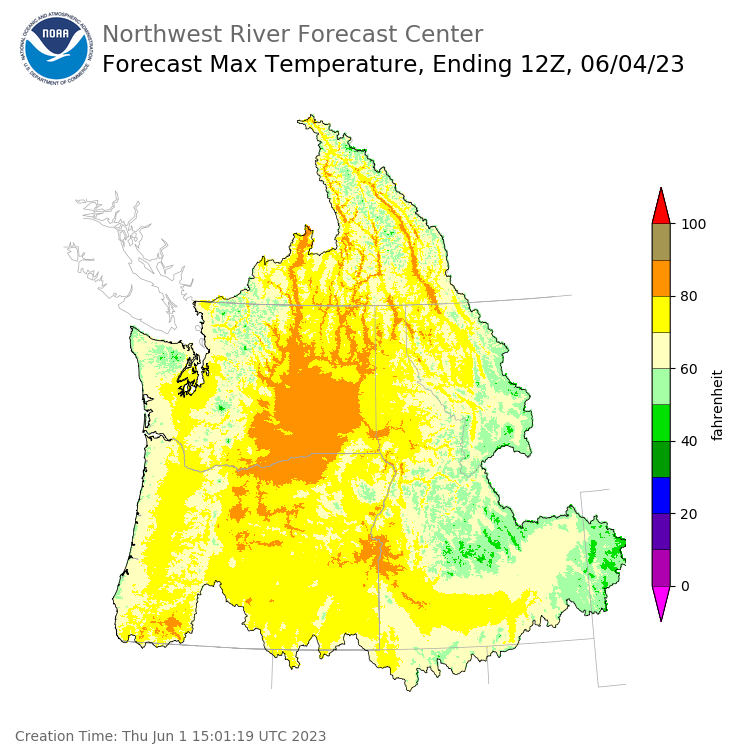 Day 3 (Saturday): Max Temperature Forecast ending Sunday, June 4 at 5 am PDT