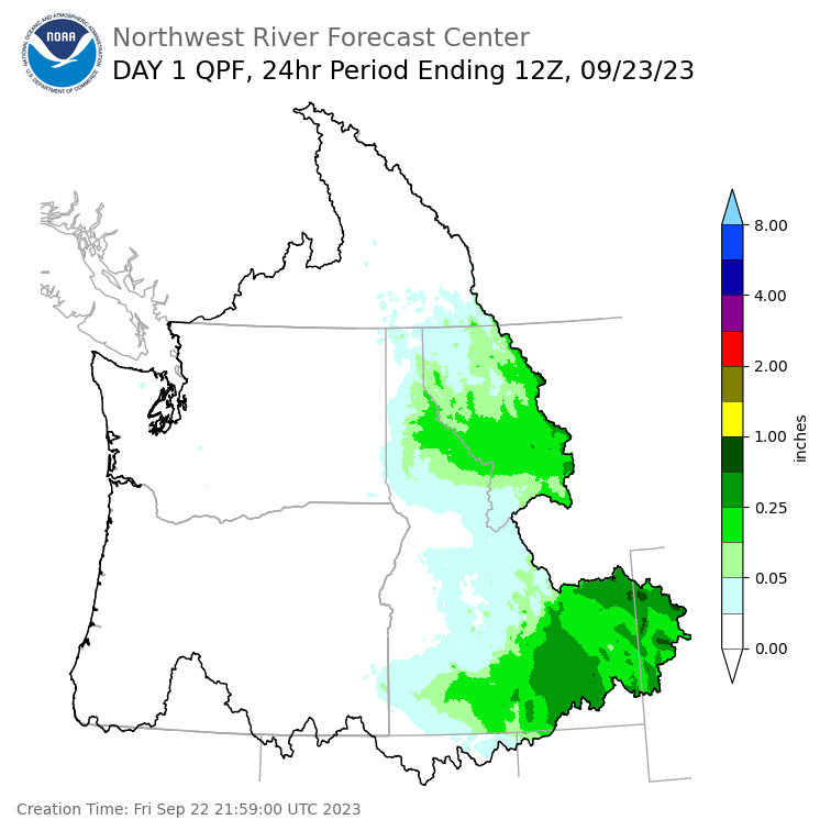 Day 1 (Friday): Precipitation Forecast ending Saturday, September 23 at 5 am PDT