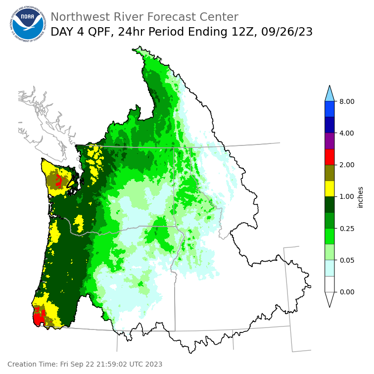 Day 4 (Monday): Precipitation Forecast ending Tuesday, September 26 at 5 am PDT