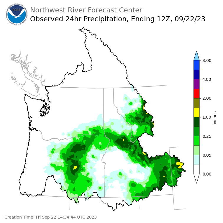 Observed Precipitation ending Friday, September 22 at 5 am PDT