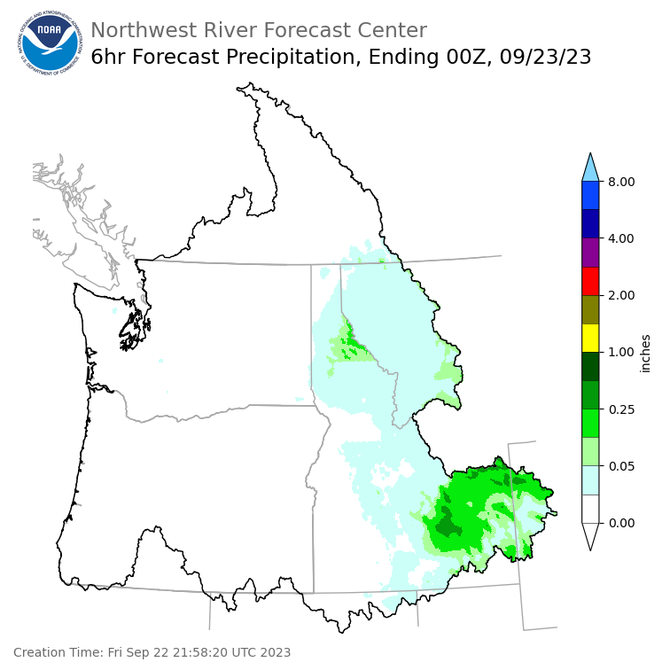 Day 1 (Friday): 6 Hourly Precipitation Forecast ending Friday, September 22 at 5 pm PDT