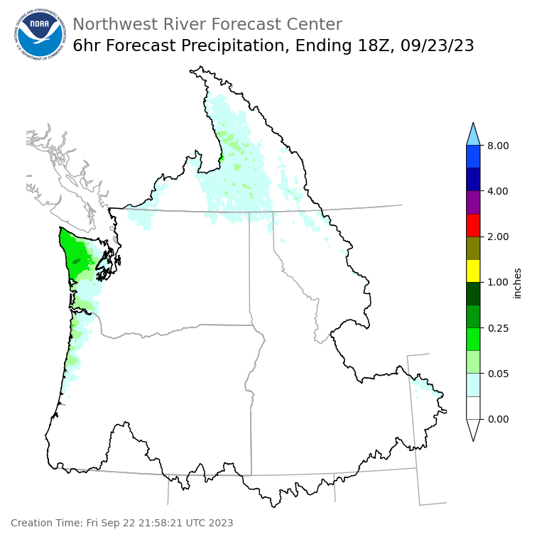Day 2 (Saturday): 6 Hourly Precipitation Forecast  ending Saturday, September 23 at 11 am PDT