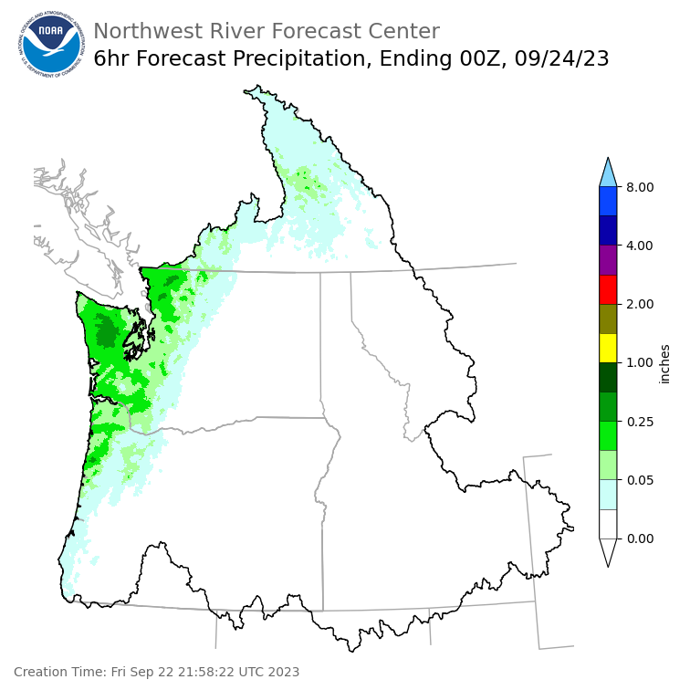Day 2 (Saturday): 6 Hourly Precipitation Forecast  ending Saturday, September 23 at 5 pm PDT