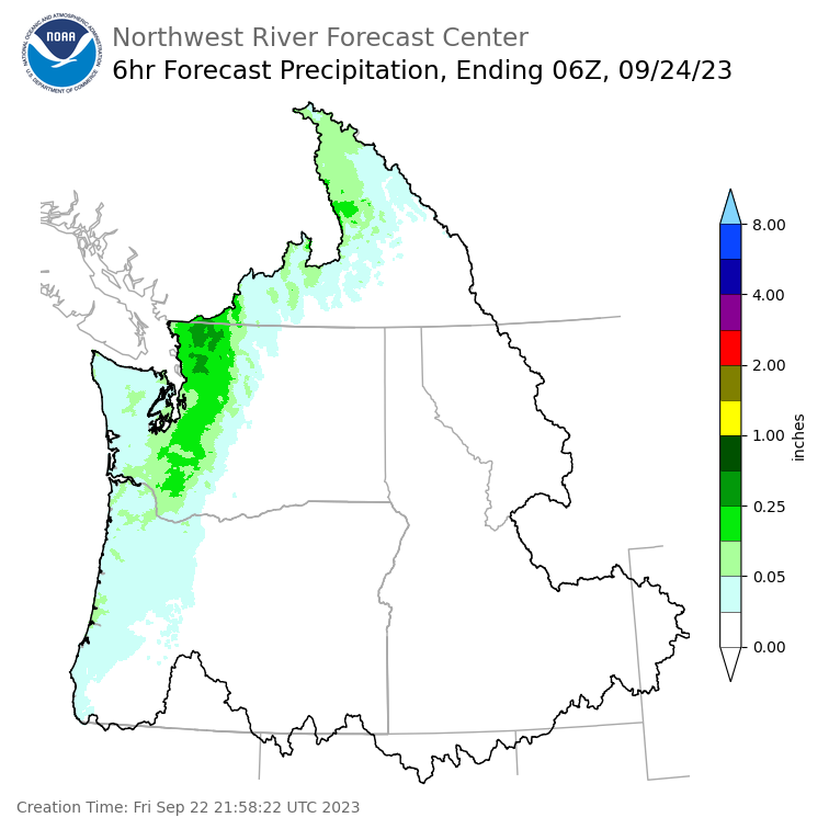Day 2 (Saturday): 6 Hourly Precipitation Forecast  ending Saturday, September 23 at 11 pm PDT