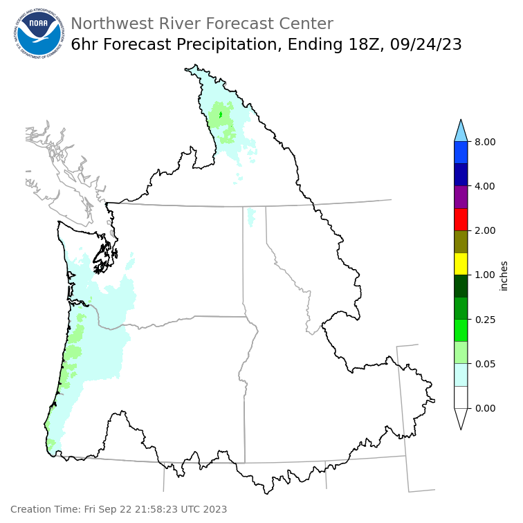 Day 3 (Sunday): 6 Hourly Precipitation Forecast  ending Sunday, September 24 at 11 am PDT