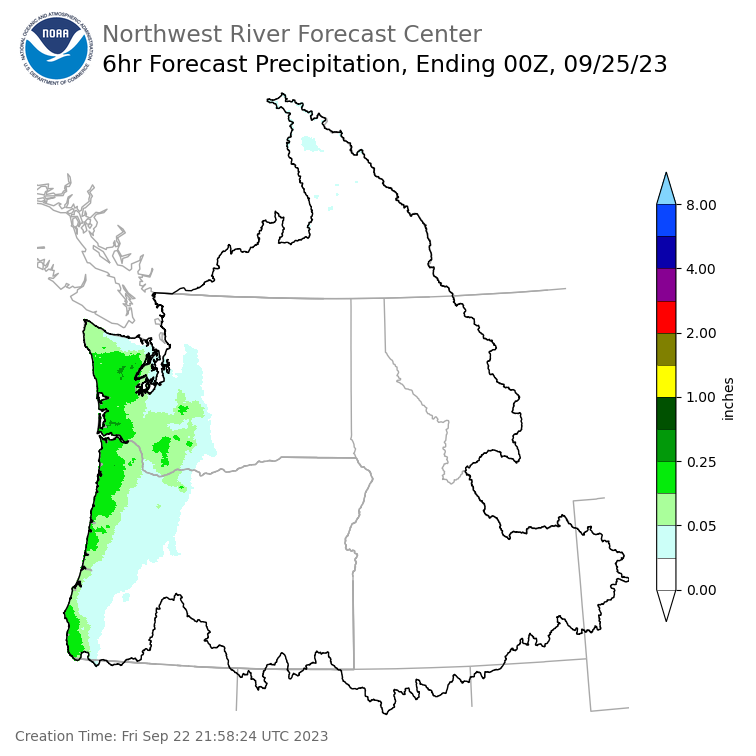 Day 3 (Sunday): 6 Hourly Precipitation Forecast  ending Sunday, September 24 at 5 pm PDT