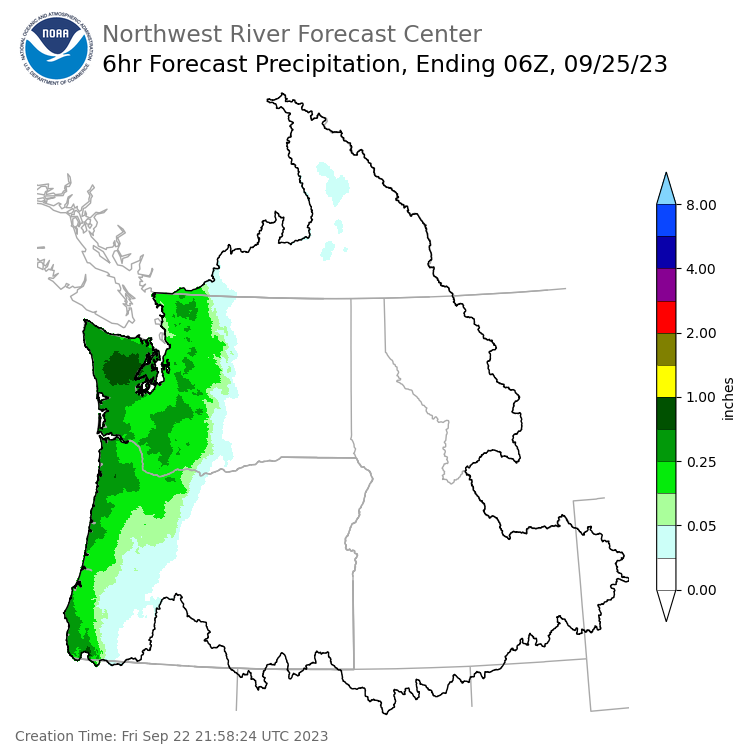 Day 3 (Sunday): 6 Hourly Precipitation Forecast  ending Sunday, September 24 at 11 pm PDT