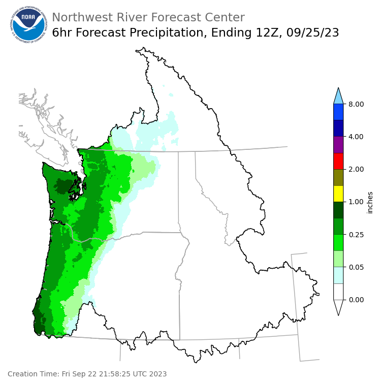 Day 3 (Sunday): 6 Hourly Precipitation Forecast  ending Monday, September 25 at 5 am PDT