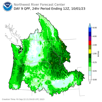 Day 9 (Saturday): Precipitation Forecast ending Sunday, October 1 at 5 am PDT