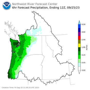 Day 3 (Sunday): 6 Hourly Precipitation Forecast  ending Monday, September 25 at 5 am PDT