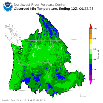 Minimum Temperatures ending Friday, September 22 at 5 am PDT