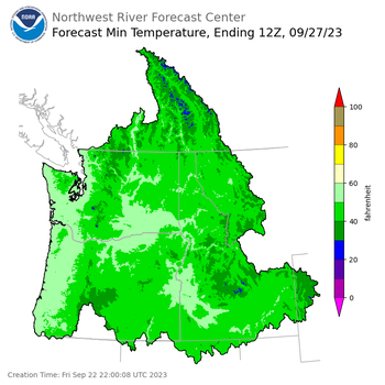 Day 5 (Tuesday): Min Temperature Forecast ending Wednesday, September 27 at 5 am PDT