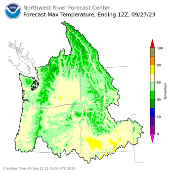 Day 5 (Tuesday): Max Temperature Forecast ending Wednesday, September 27 at 5 am PDT