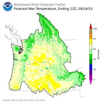 Day 2 (Saturday): Max Temperature Forecast ending Sunday, September 24 at 5 am PDT