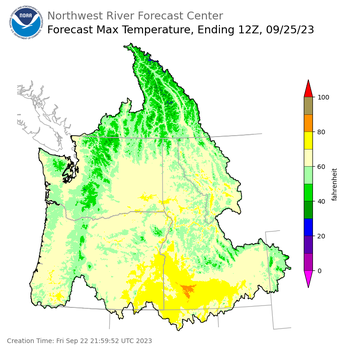 Day 3 (Sunday): Max Temperature Forecast ending Monday, September 25 at 5 am PDT