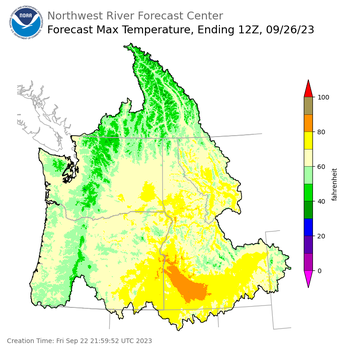 Day 4 (Monday): Max Temperature Forecast ending Tuesday, September 26 at 5 am PDT