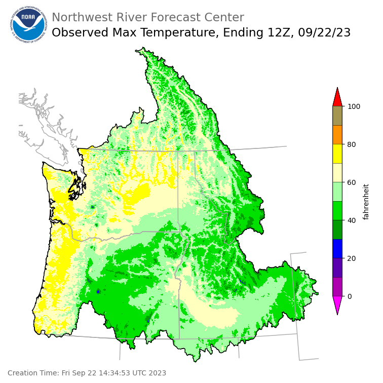 Maximum Temperatures ending Thursday, September 21 at 9 pm PDT