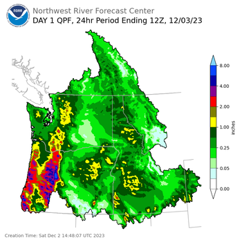 Day 1 (Saturday): Precipitation Forecast ending Sunday, December 3 at 4 am PST