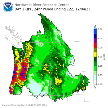 Day 2 (Sunday): Precipitation Forecast ending Monday, December 4 at 4 am PST